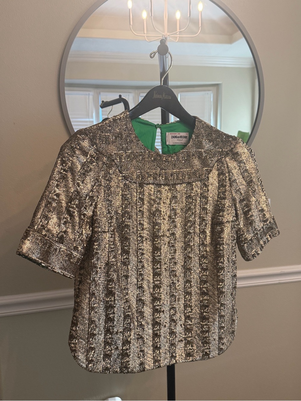 Zadig & Voltaire Silver Metallic Short-Sleeve Blouse